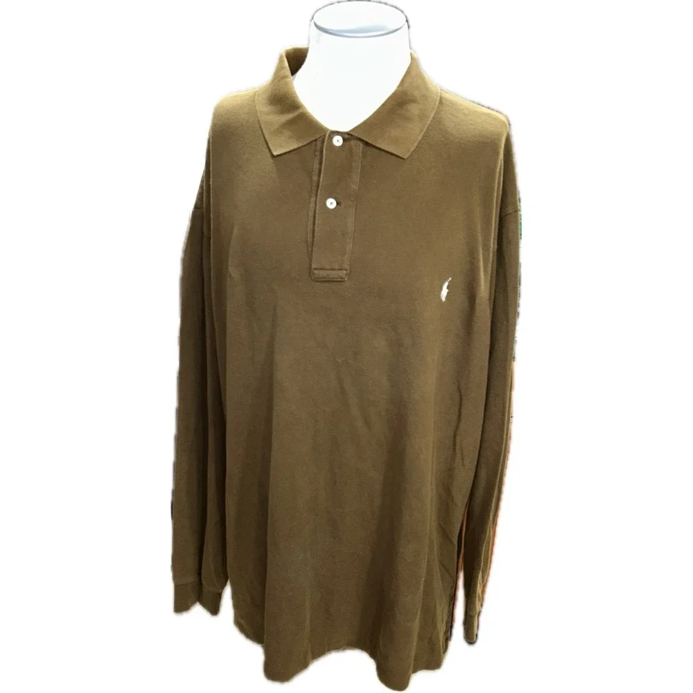 Polo Ralph Lauren Vintage Mens Shirt 3XLT Brown Long Sleeve Polo Big & Tall